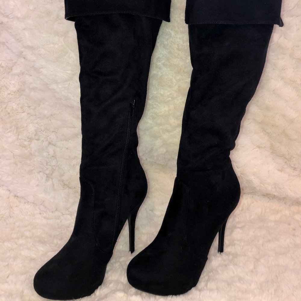 Over the knee black suede boots